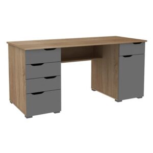 Kirkham Wooden Computer Desk In Light Oak And Grey Gloss